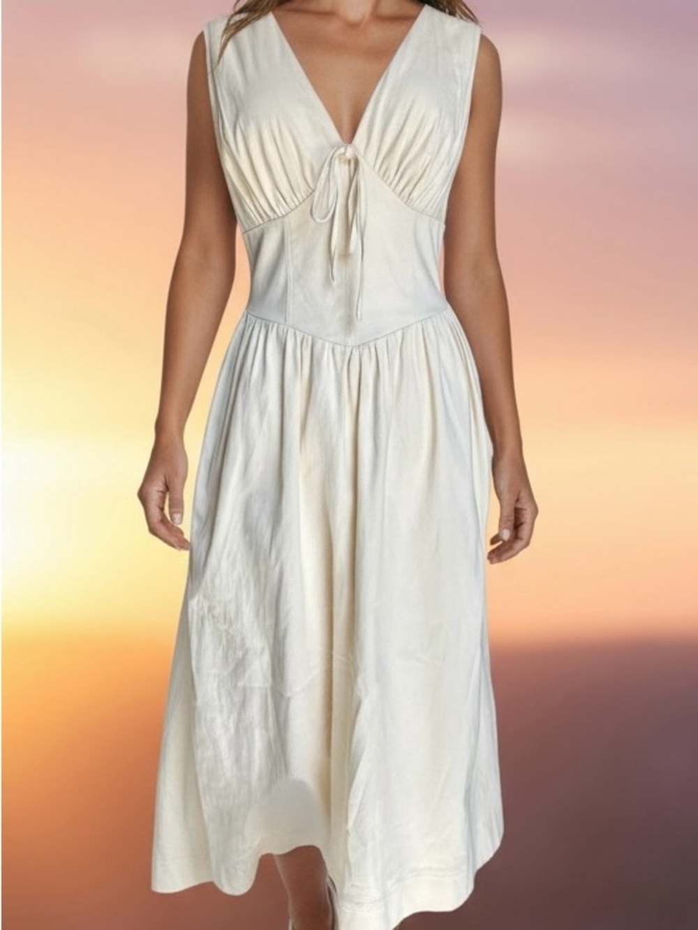 Adelyn Rae Arabelle Chambray Corset Midi Dress Ivory Small Sleeveless